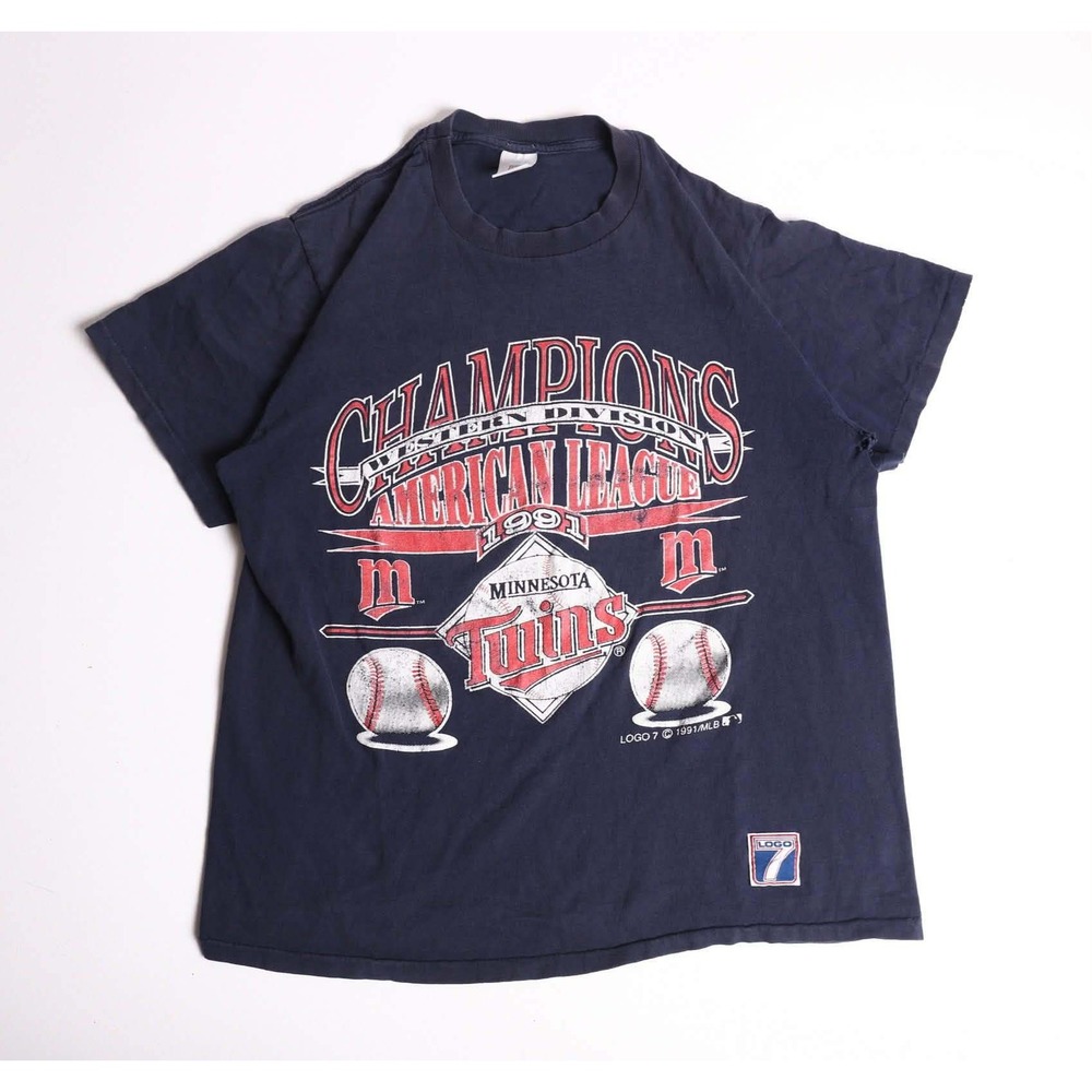 Vintage 1991 Minnesota Twins American League Champions T-Shirt Logo 7 Navy L